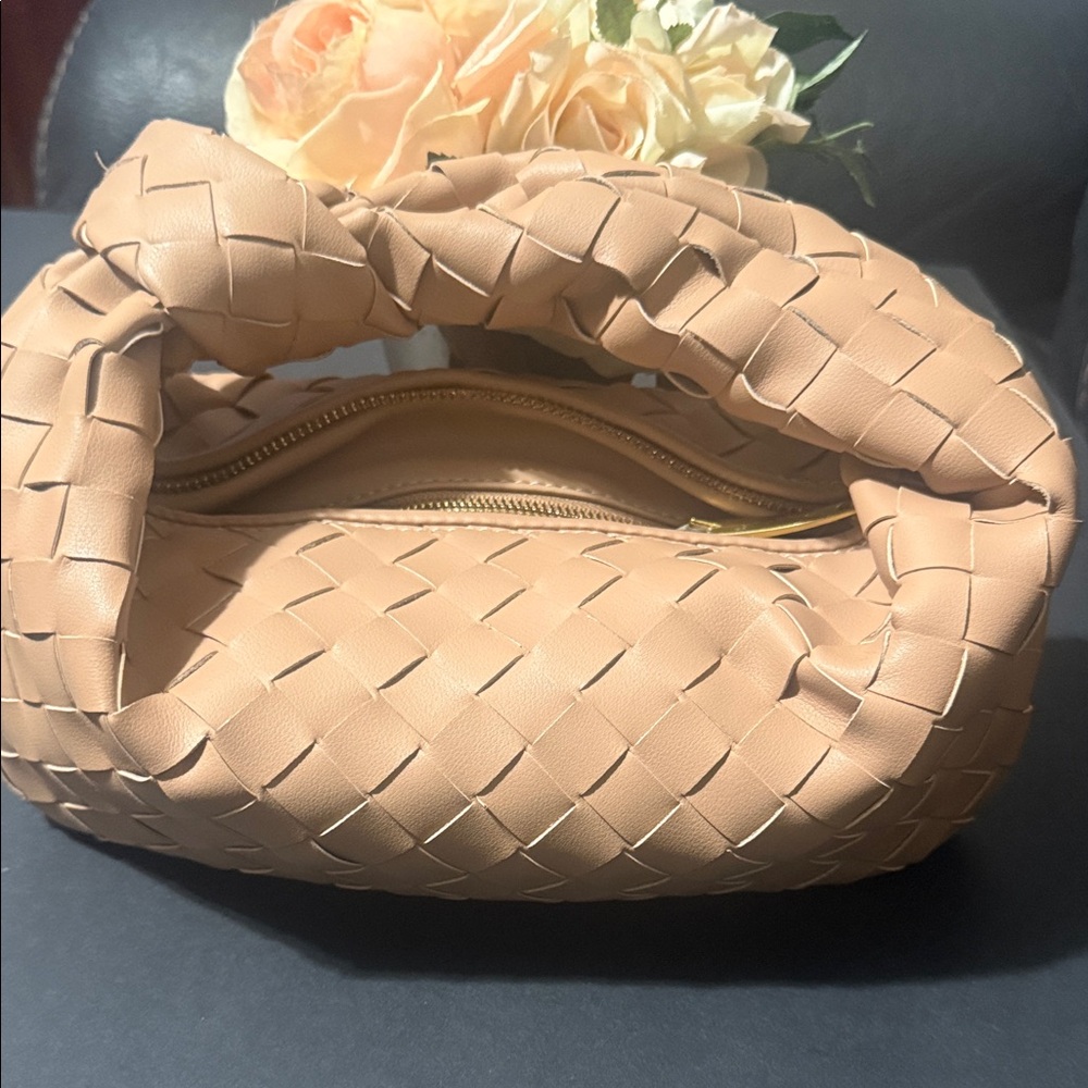 Chic Tan Woven Leather Clutch